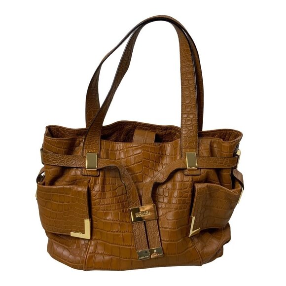 Michael Kors Camel colored Croc Embossed Leather tote bag/gold hardware - Picture 1 of 14